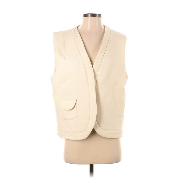 Jina Studio Wool Silk Cream V Neck Snap Vest Jacket Handmade In France Small - Picture 2 of 5